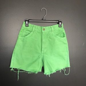 GREEN DENIM HIGH WAISTED SHORTS by “NO EXCUSES”